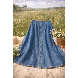 Vintage Lizwear Denim Prairie Button Up Skirt - Lace Up Back Women's Size - 12